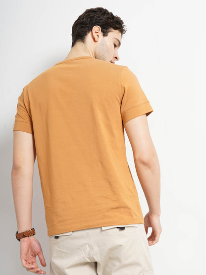 Brown Solid Cotton T-shirt