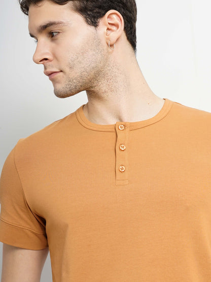 Brown Solid Cotton T-shirt