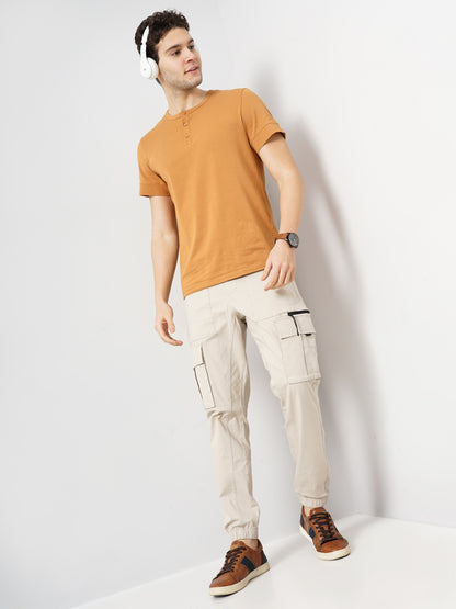 Brown Solid Cotton T-shirt