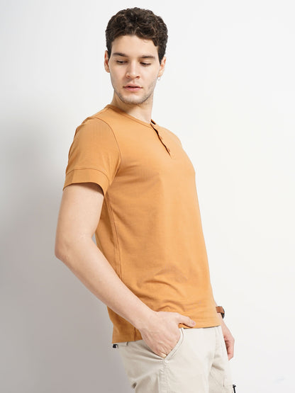 Brown Solid Cotton T-shirt