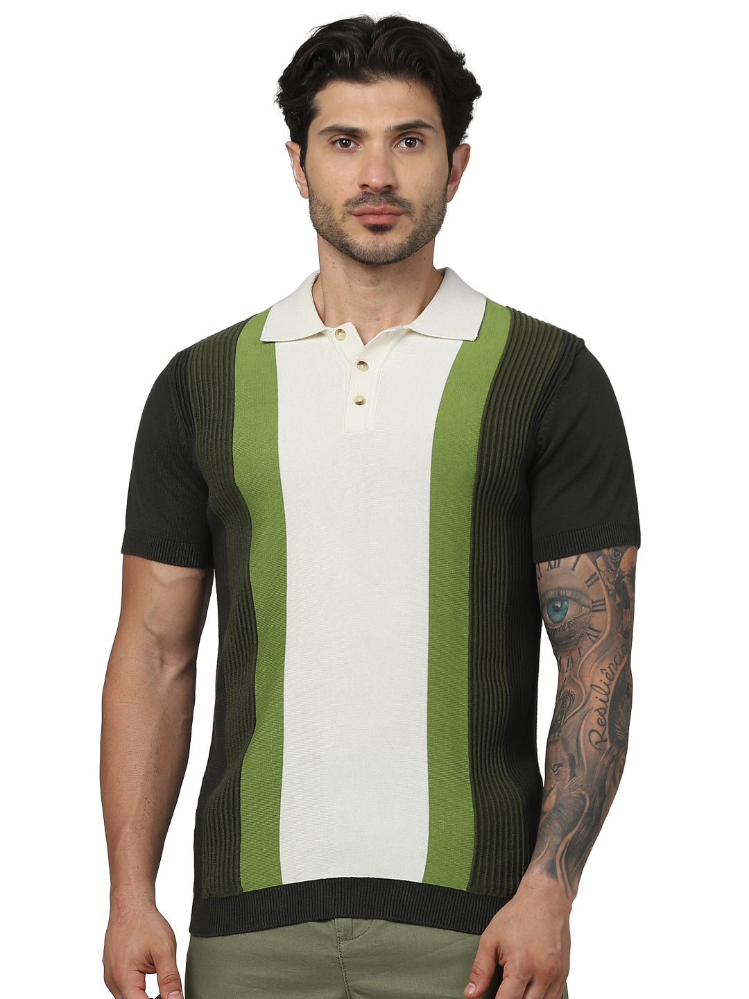 Green Colourblock Cotton Polo