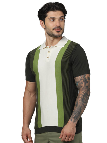 Green Colourblock Cotton Polo