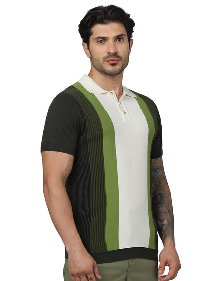 Green Colourblock Cotton Polo