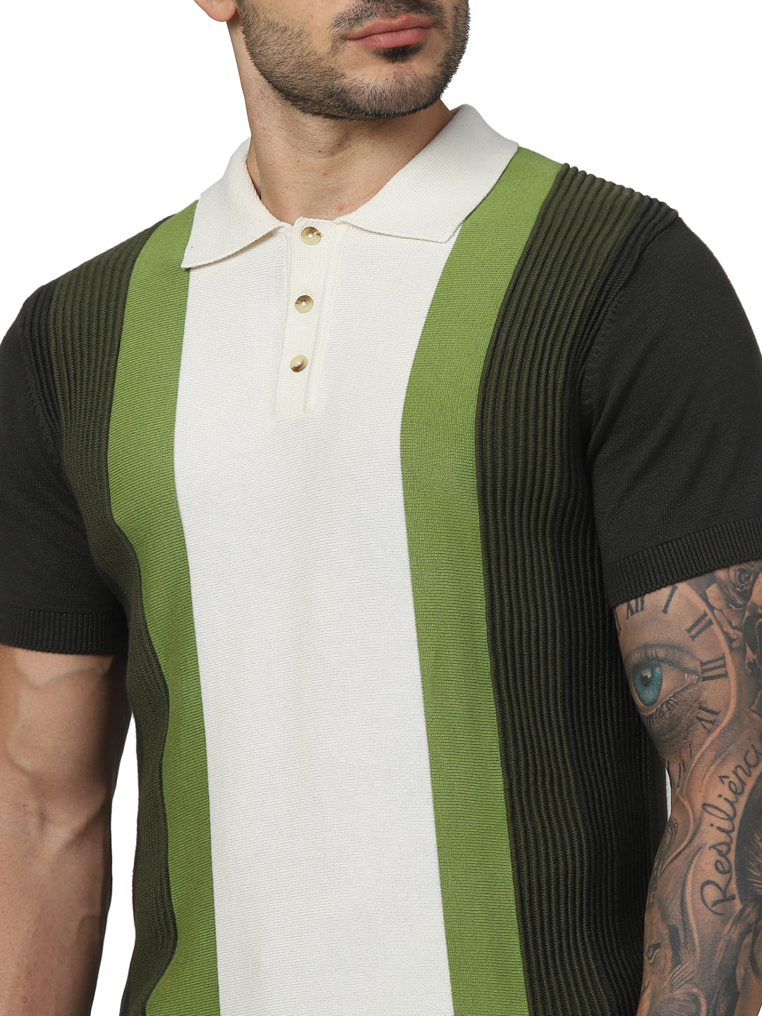 Green Colourblock Cotton Polo