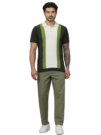 Green Colourblock Cotton Polo