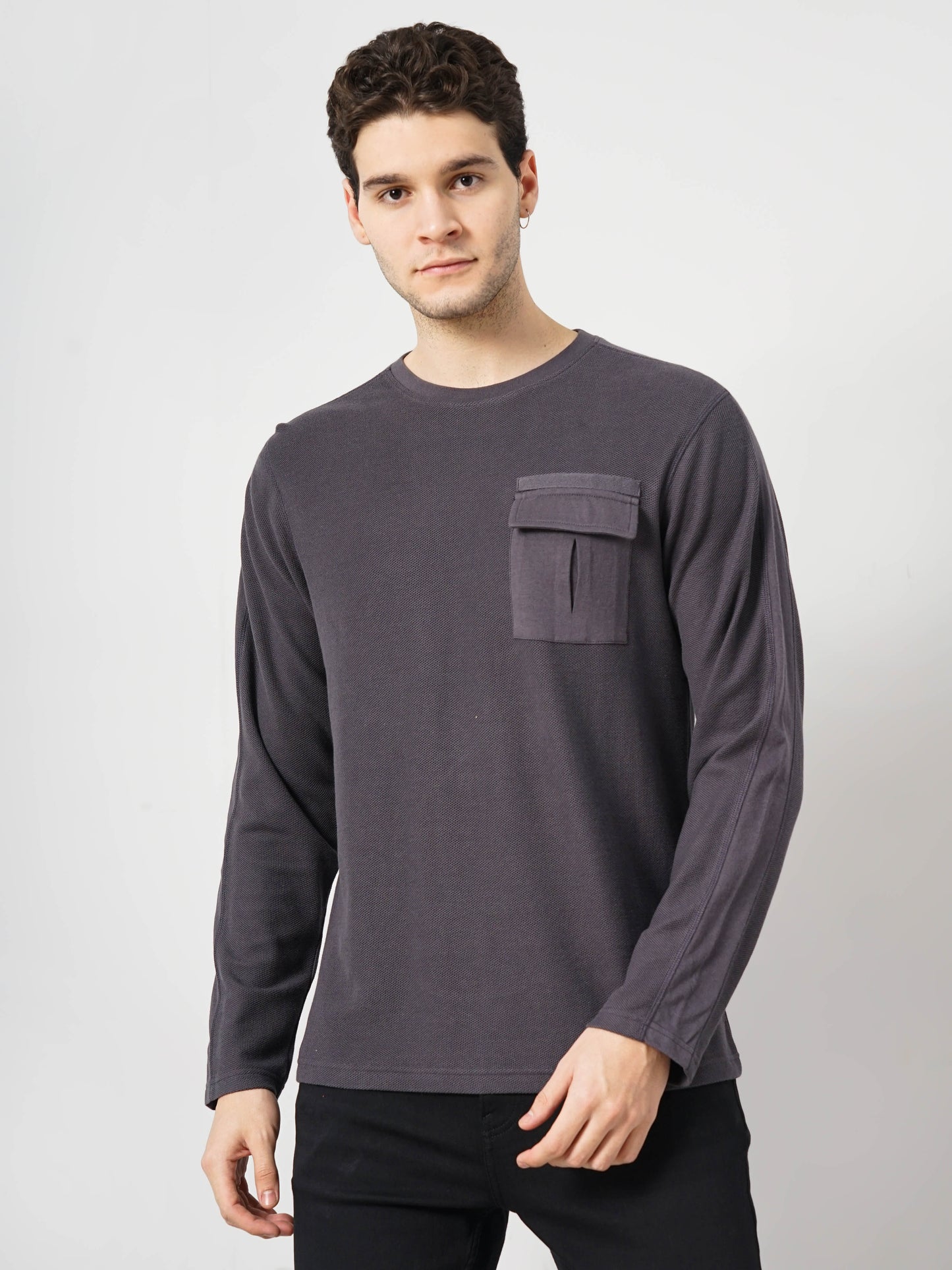 Grey Solid Cotton T-shirt