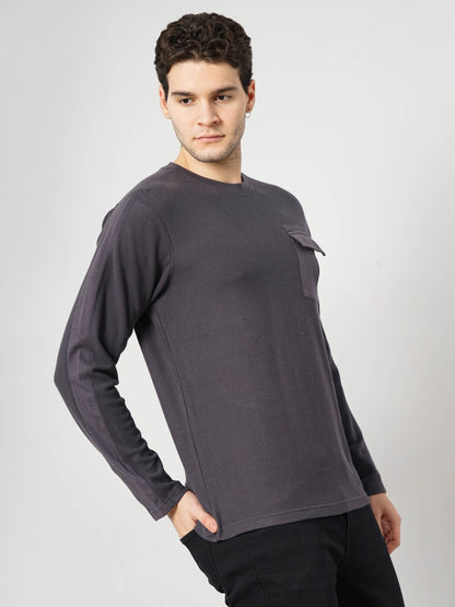 Grey Solid Cotton T-shirt