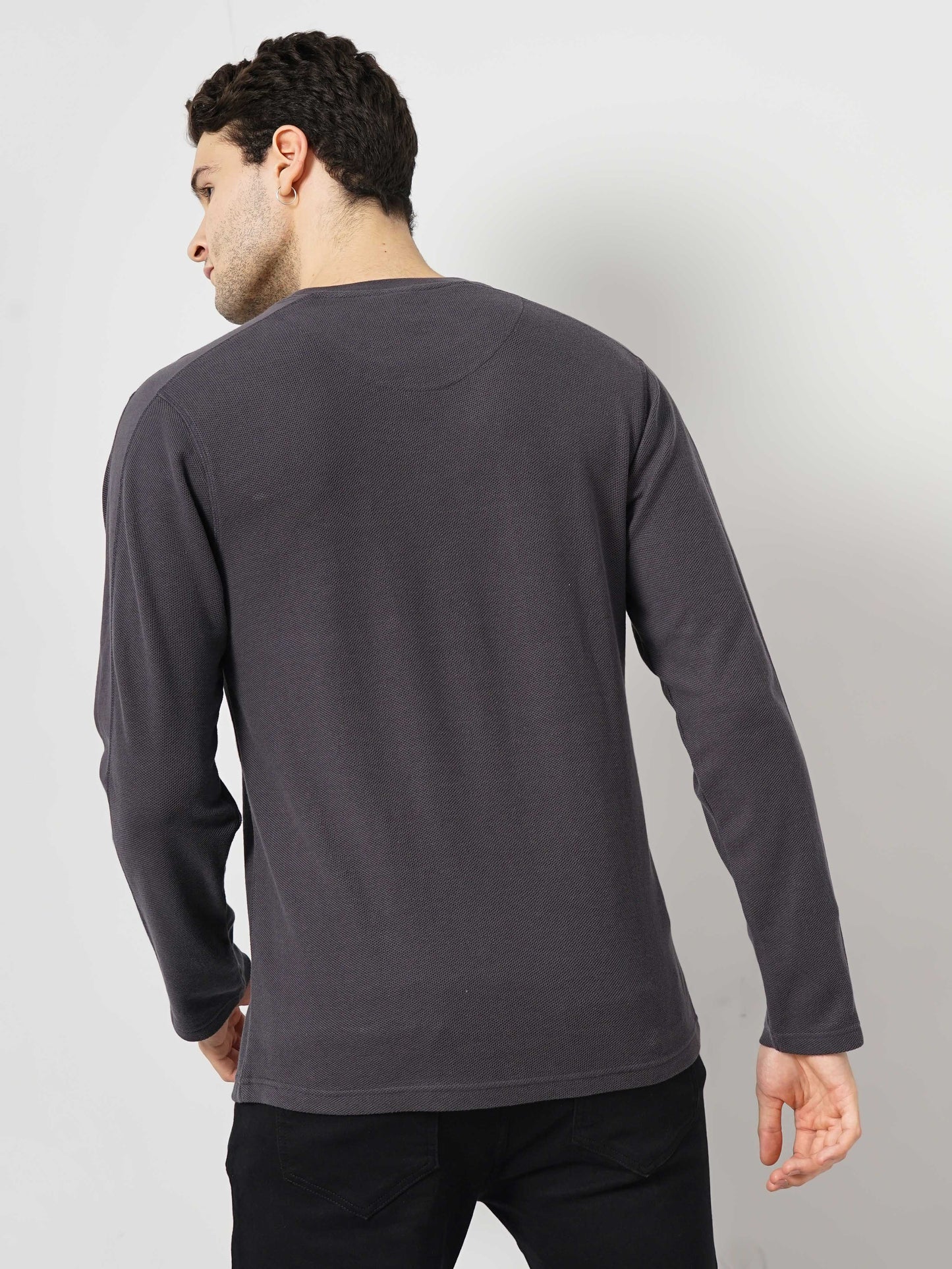 Grey Solid Cotton T-shirt