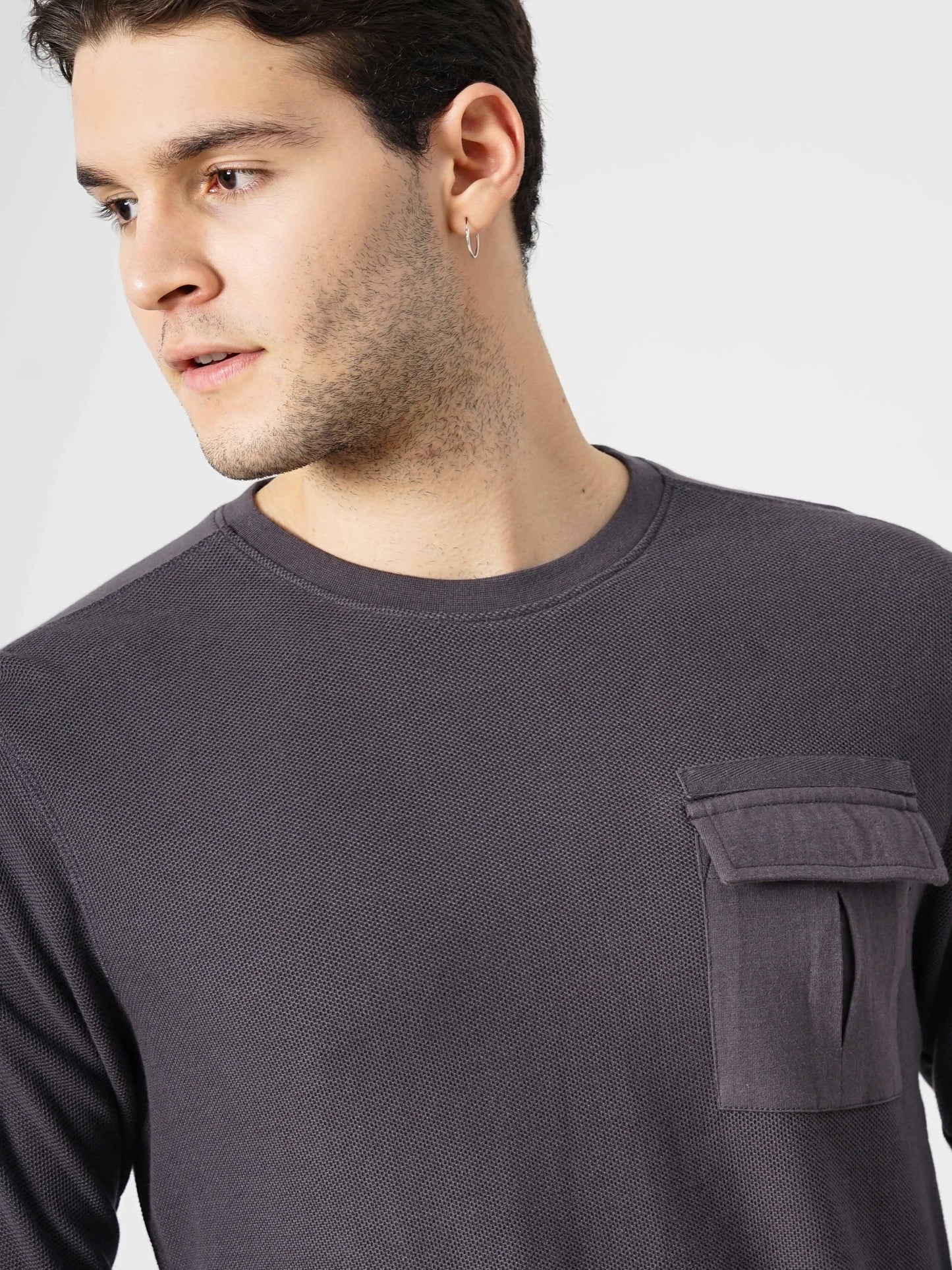 Grey Solid Cotton T-shirt