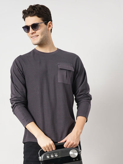 Grey Solid Cotton T-shirt