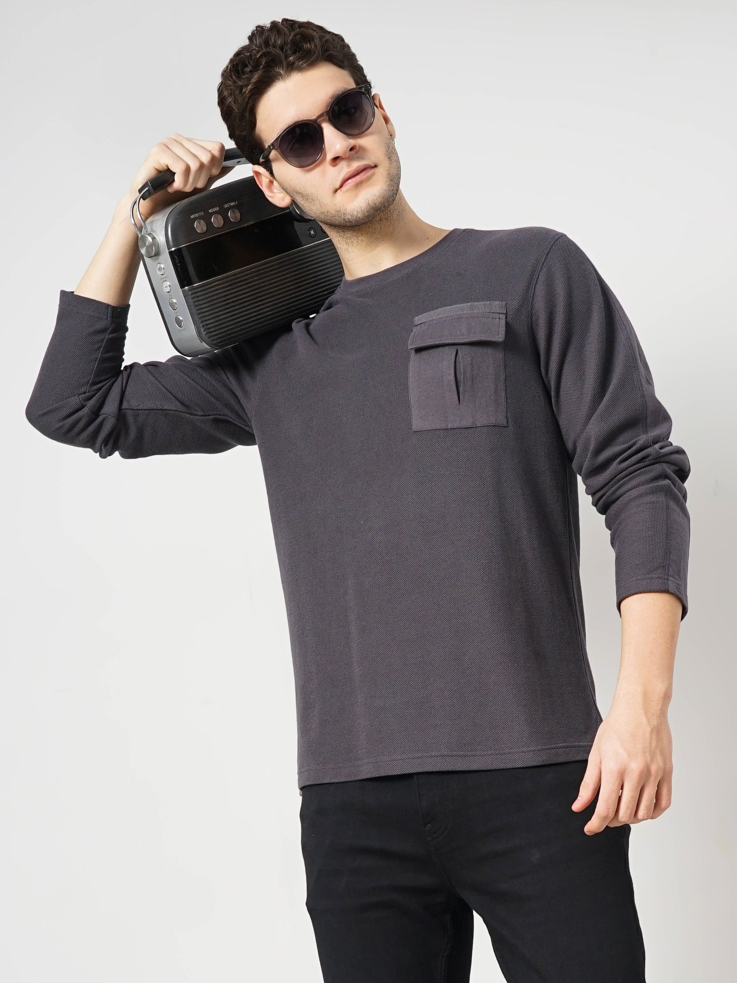 Grey Solid Cotton T-shirt