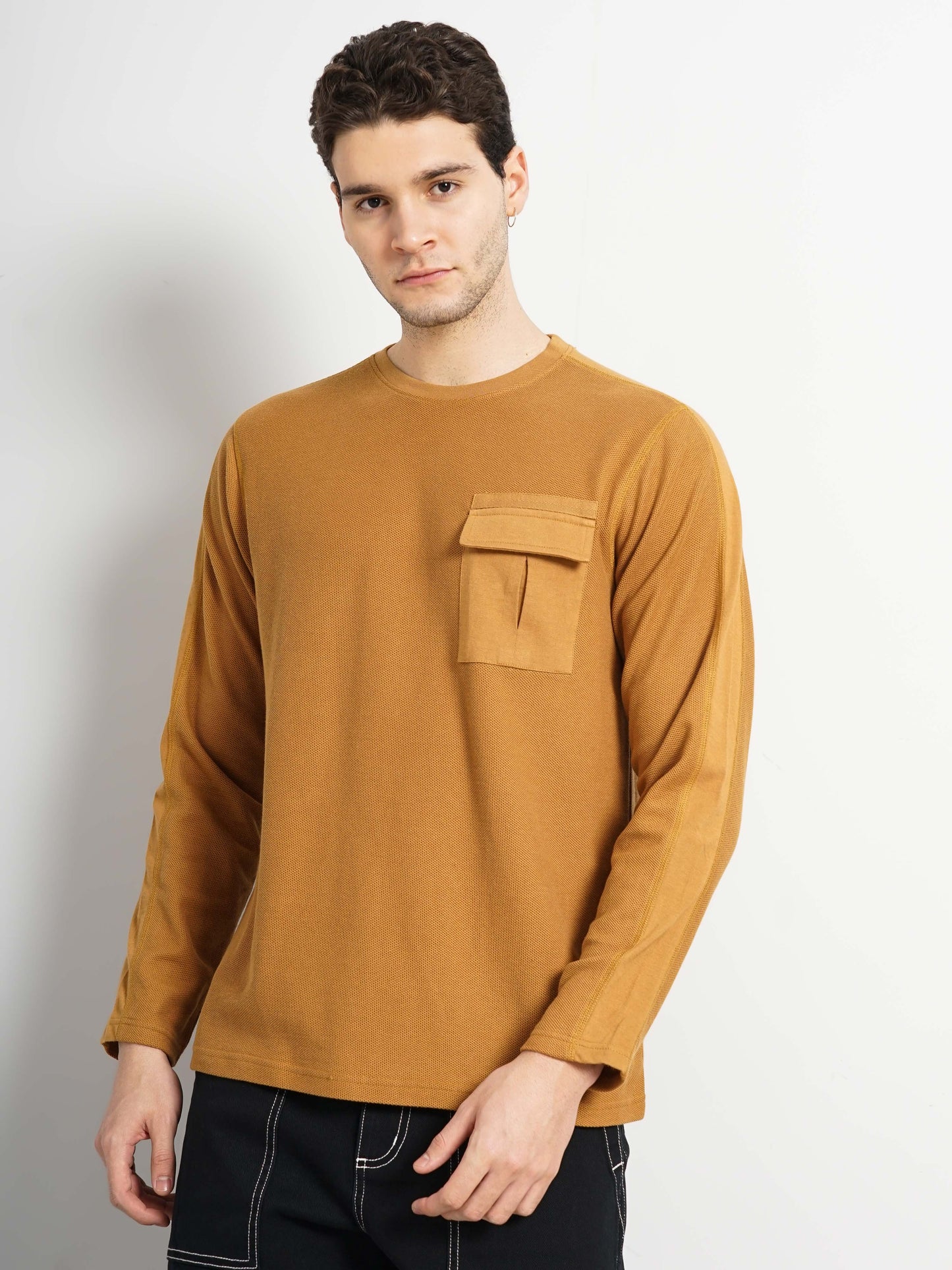 Brown Solid Cotton T-shirt