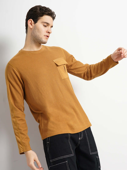 Brown Solid Cotton T-shirt