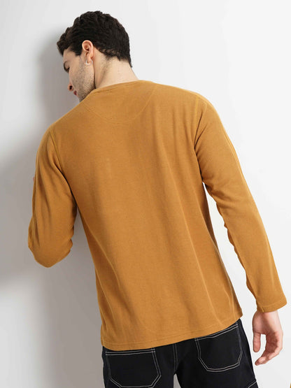 Brown Solid Cotton T-shirt