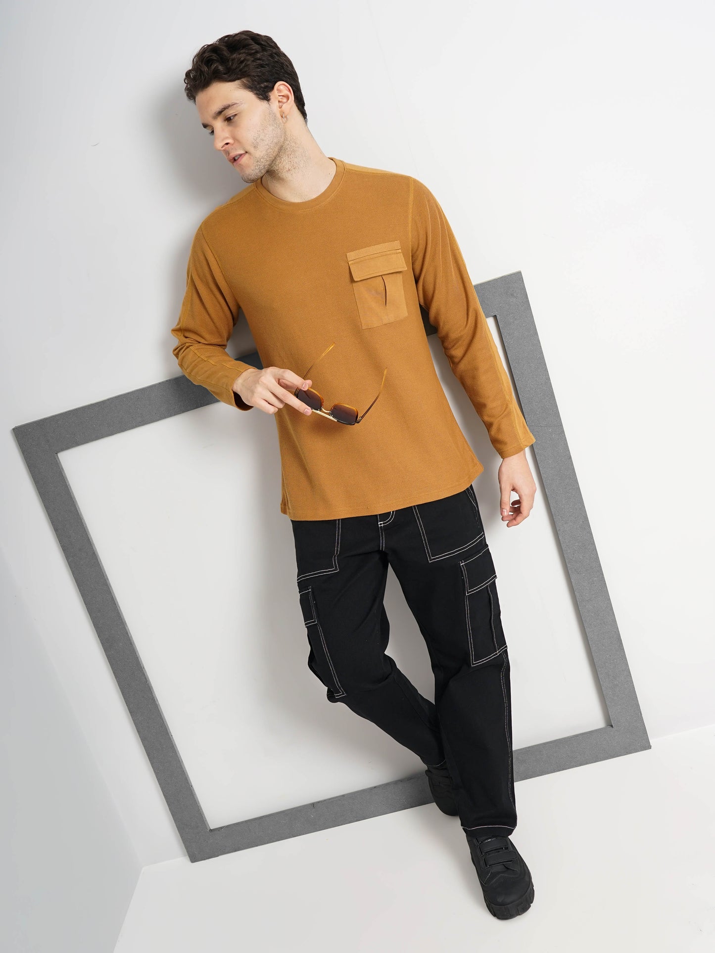 Brown Solid Cotton T-shirt