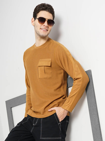 Brown Solid Cotton T-shirt