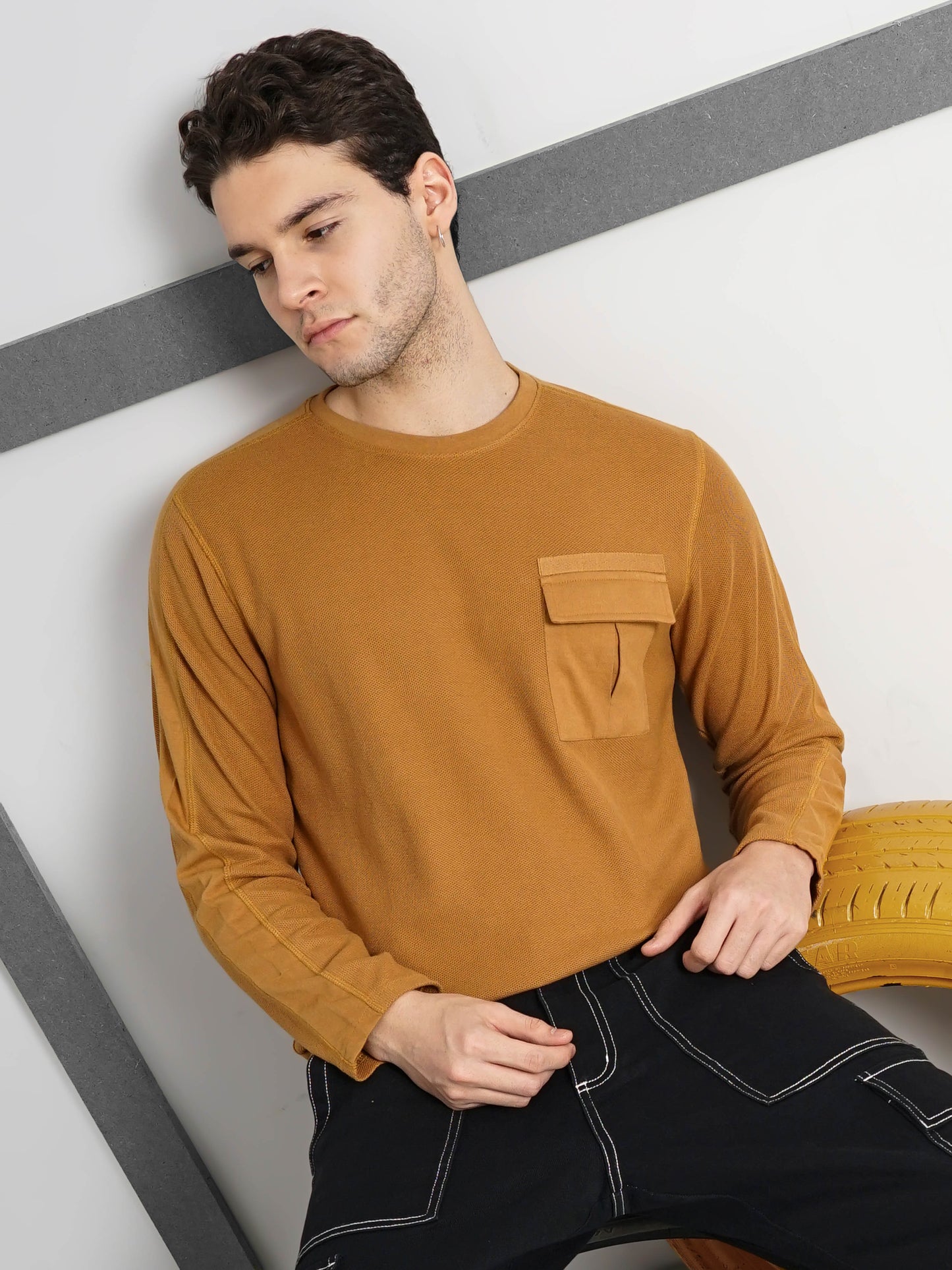 Brown Solid Cotton T-shirt