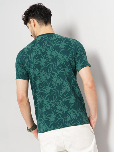 Celio* Printed Regular Fit Cotton Green T-Shirt