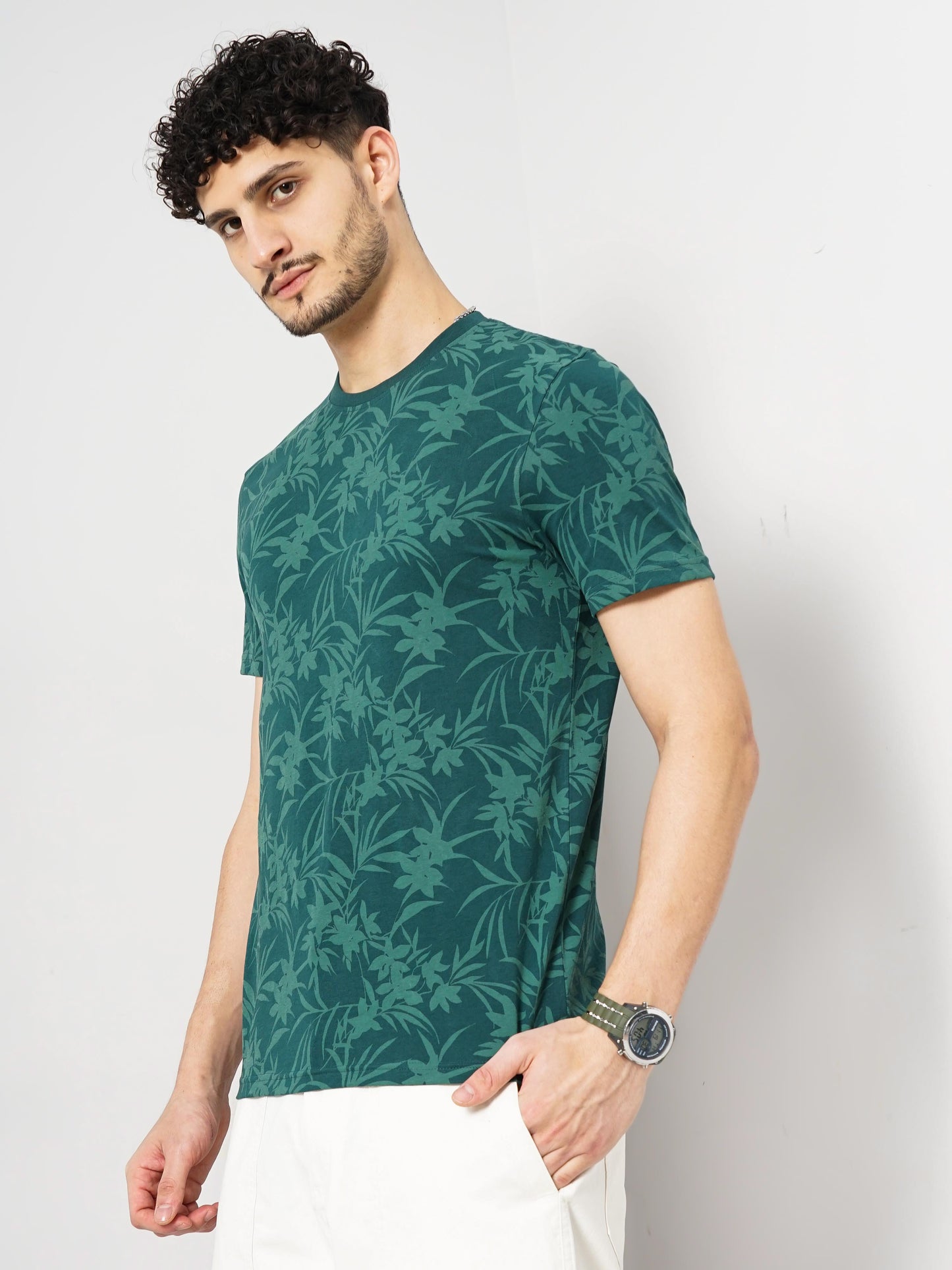 Green Printed Cotton T-shirt