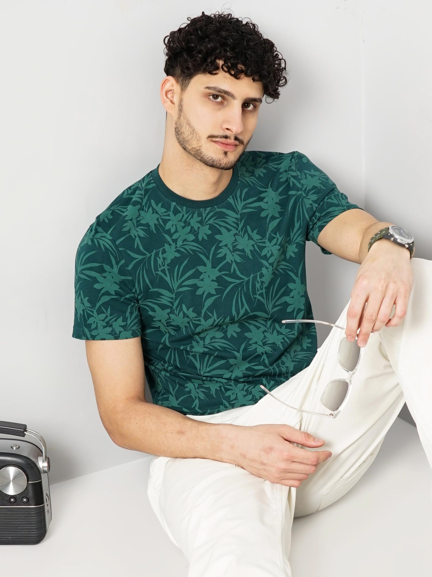 Green Printed Cotton T-shirt