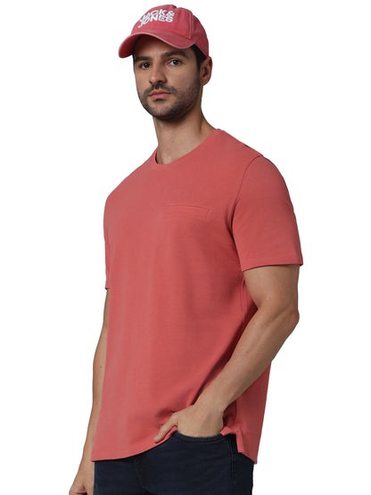 Pink Solid Cotton T-shirt