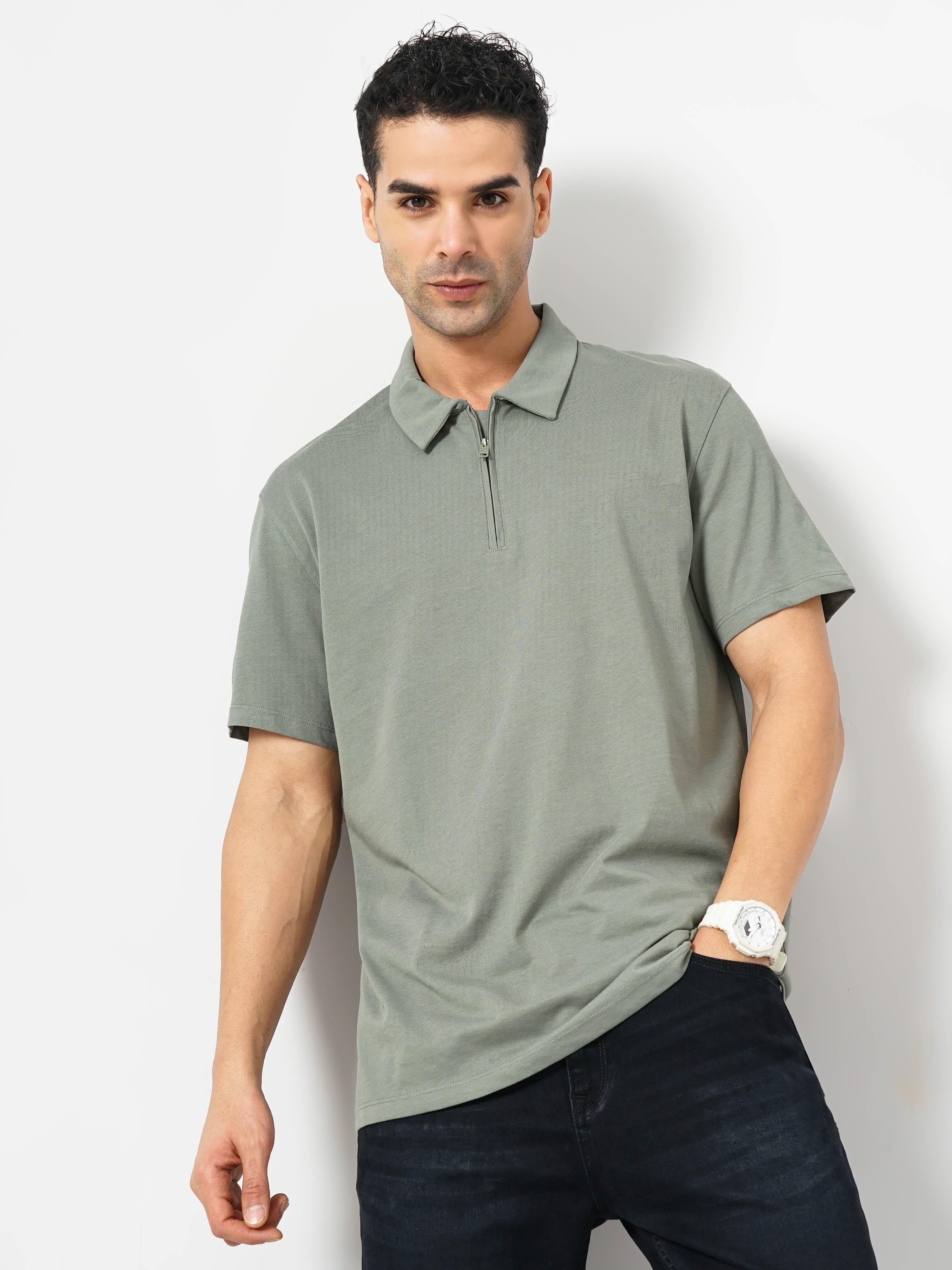 Green Solid Cotton Polo