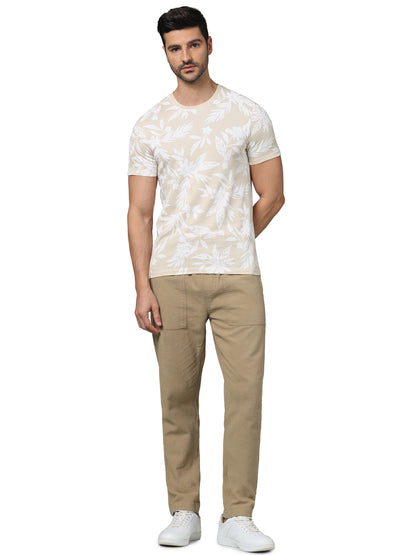 Beige Printed Cotton T-shirt