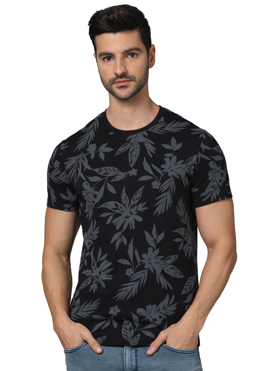 Black Printed Cotton T-shirt