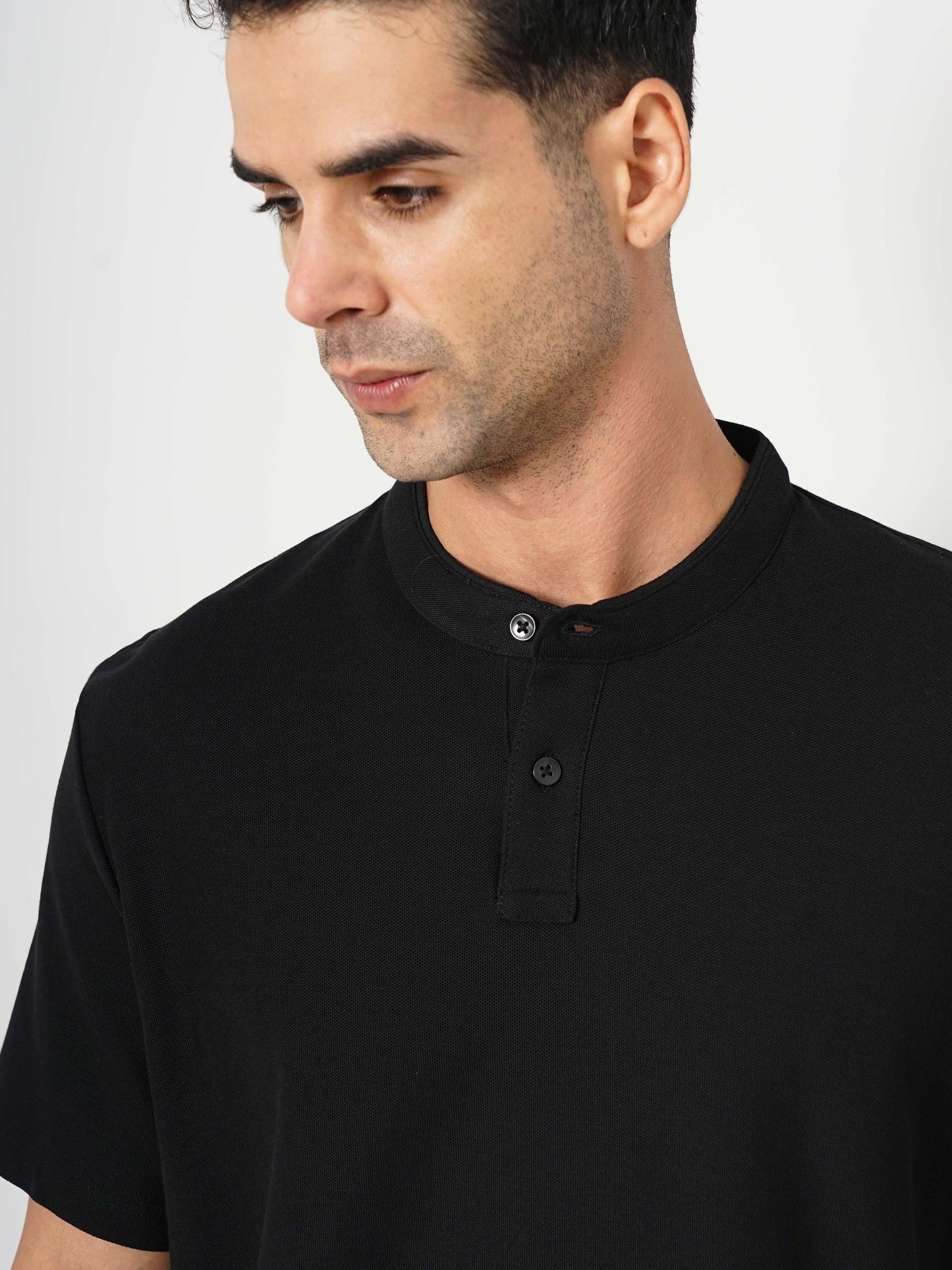 Black Solid Cotton Polo