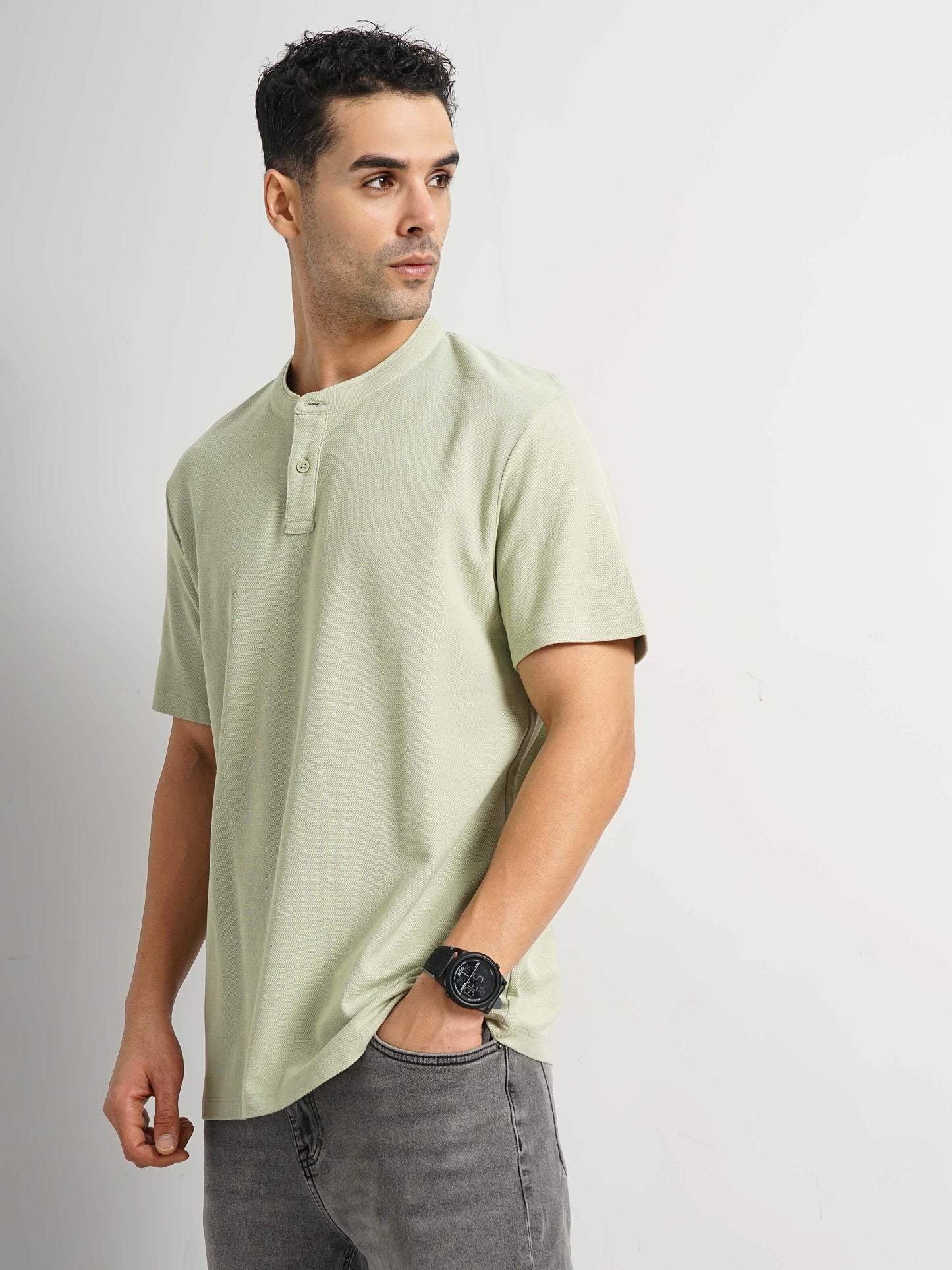 Green Solid Cotton Polo