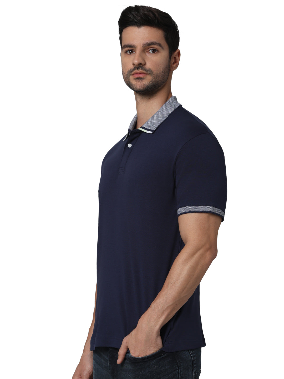 Navy Blue Solid Cotton Polo