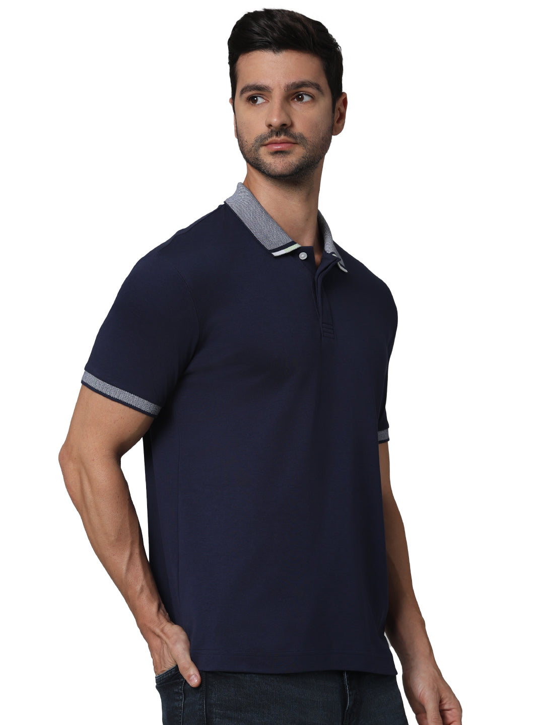 Navy Blue Solid Cotton Polo