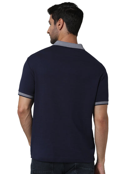 Navy Blue Solid Cotton Polo