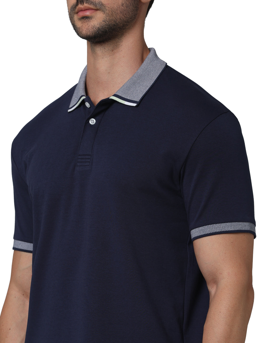 Navy Blue Solid Cotton Polo