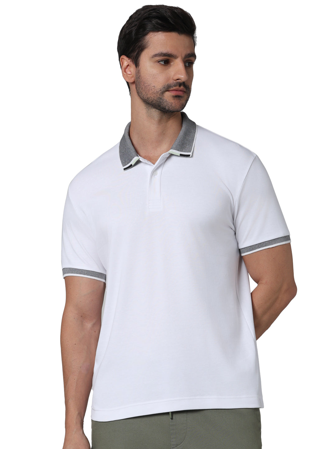 Off White Solid Cotton Polo