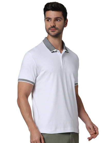 Off White Solid Cotton Polo