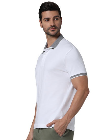 Off White Solid Cotton Polo