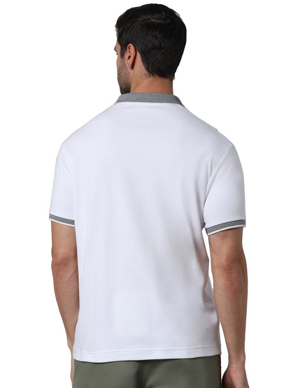 Off White Solid Cotton Polo