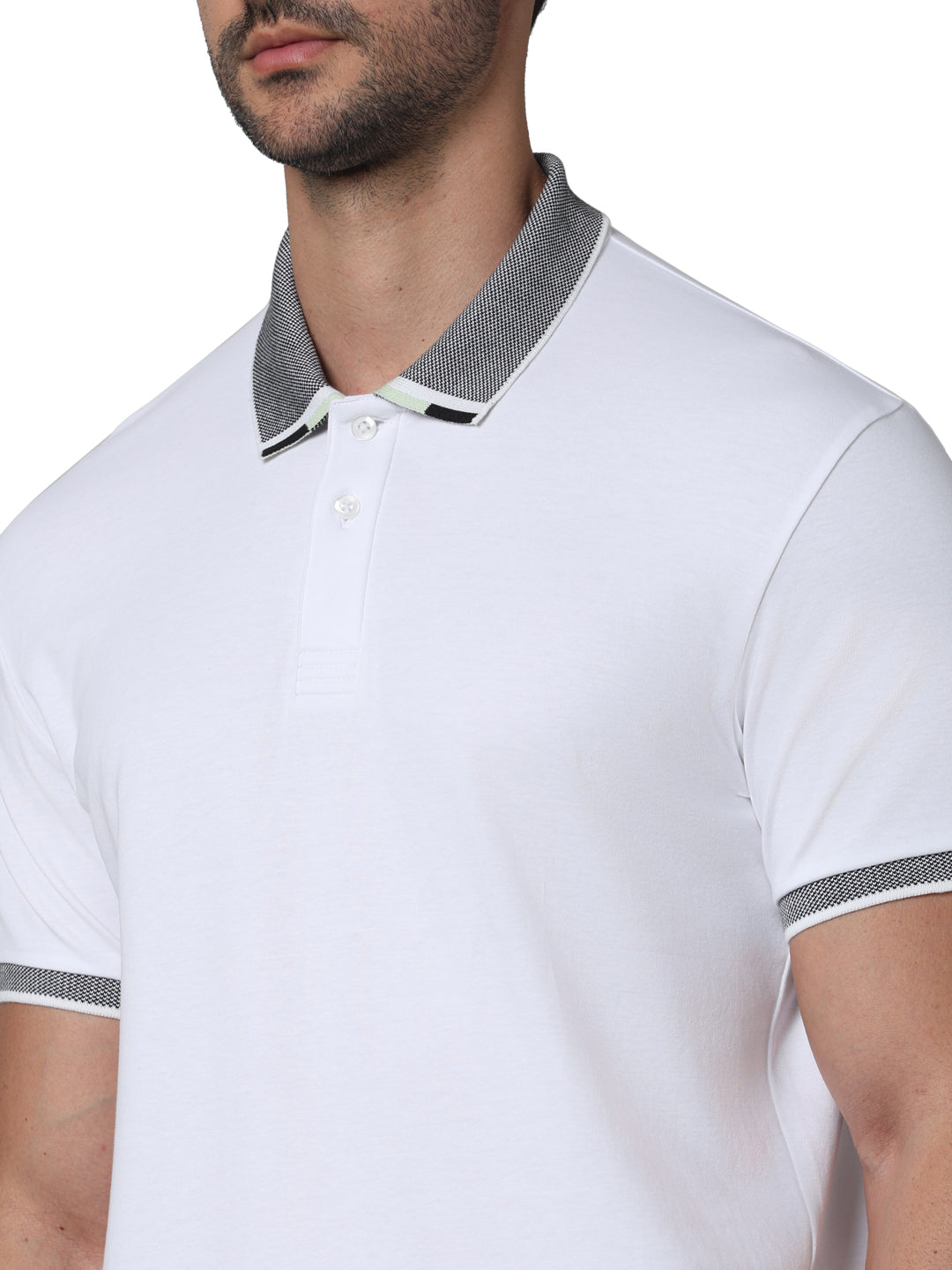 Off White Solid Cotton Polo