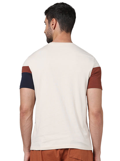 Beige Colourblock Cotton T-shirt