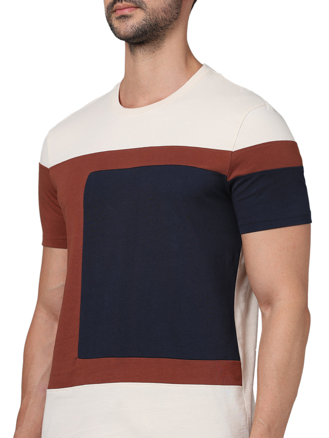 Beige Colourblock Cotton T-shirt