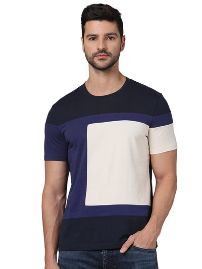 Celio* Colourblock Regular Fit Cotton Blue T-Shirt
