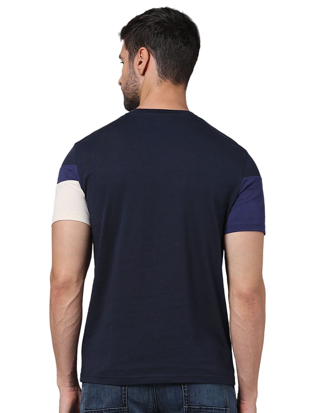 Navy Blue Colourblock Cotton T-shirt