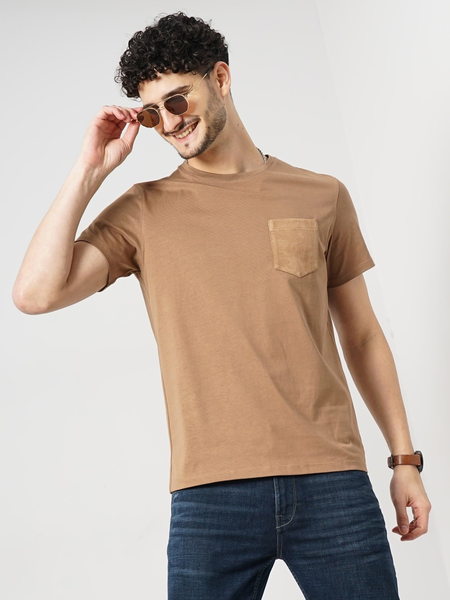 Brown Solid Cotton T-shirt