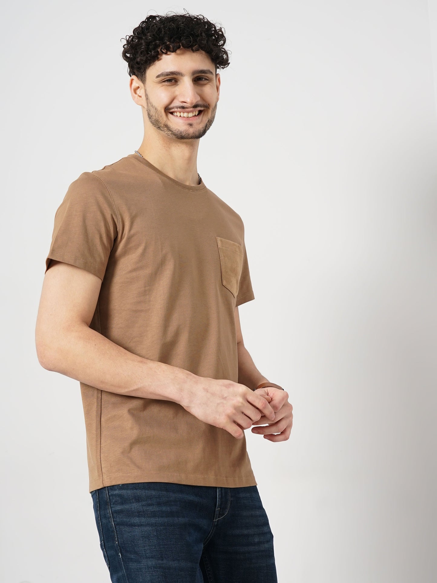 Brown Solid Cotton T-shirt