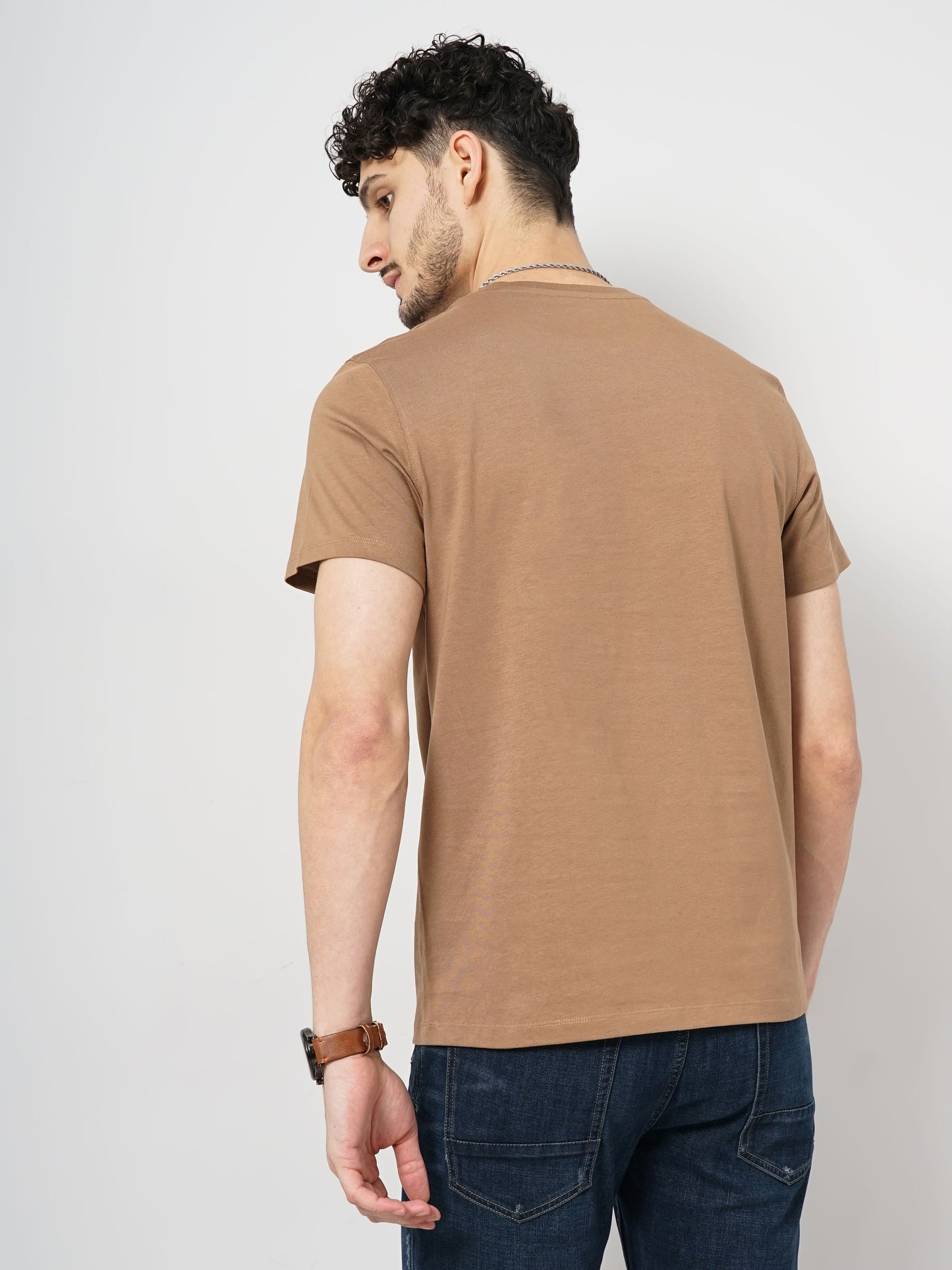 Brown Solid Cotton T-shirt