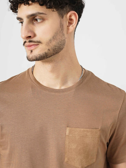 Brown Solid Cotton T-shirt