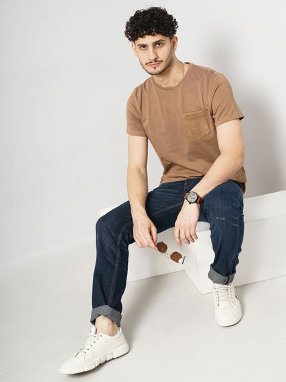 Brown Solid Cotton T-shirt