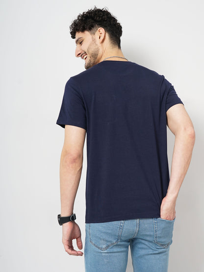 Navy Blue Solid Cotton T-shirt