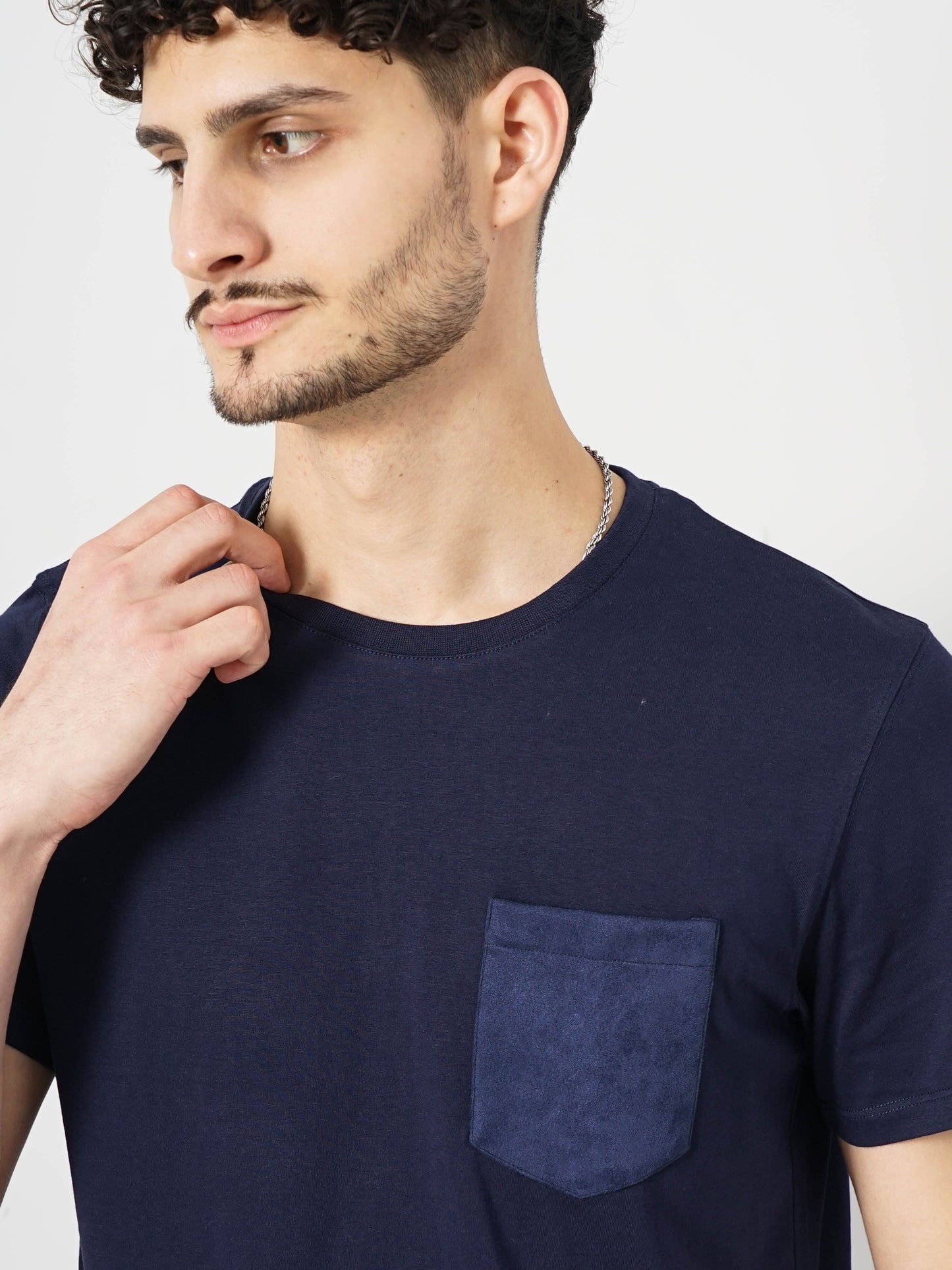 Navy Blue Solid Cotton T-shirt